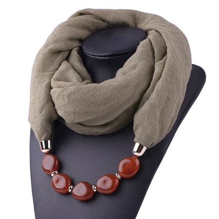 

Homchy Women Cotton Linen Necklace Pendant Scarf Ethnic Style Soft Necklace Scarf