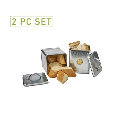 Bread Canister - Mind Reader Bread and Biscuit Galvanized Steel Canister Set, Silver
