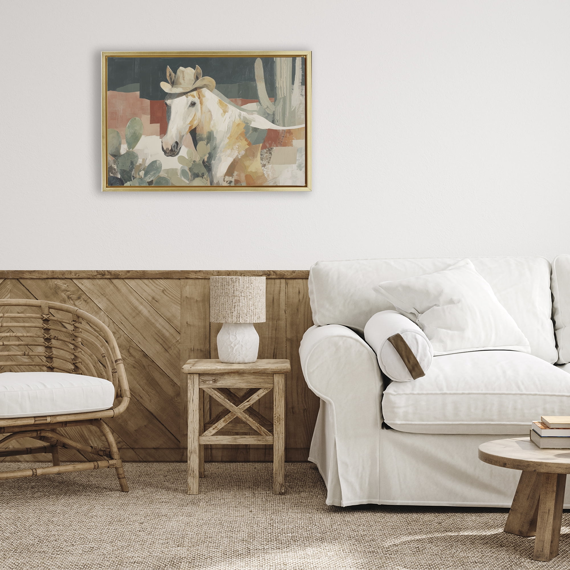 Stupell Industries Horse in Cowboy Hat Gold Framed Floater Canvas Wall Art, design by Chromatic Storm Studio