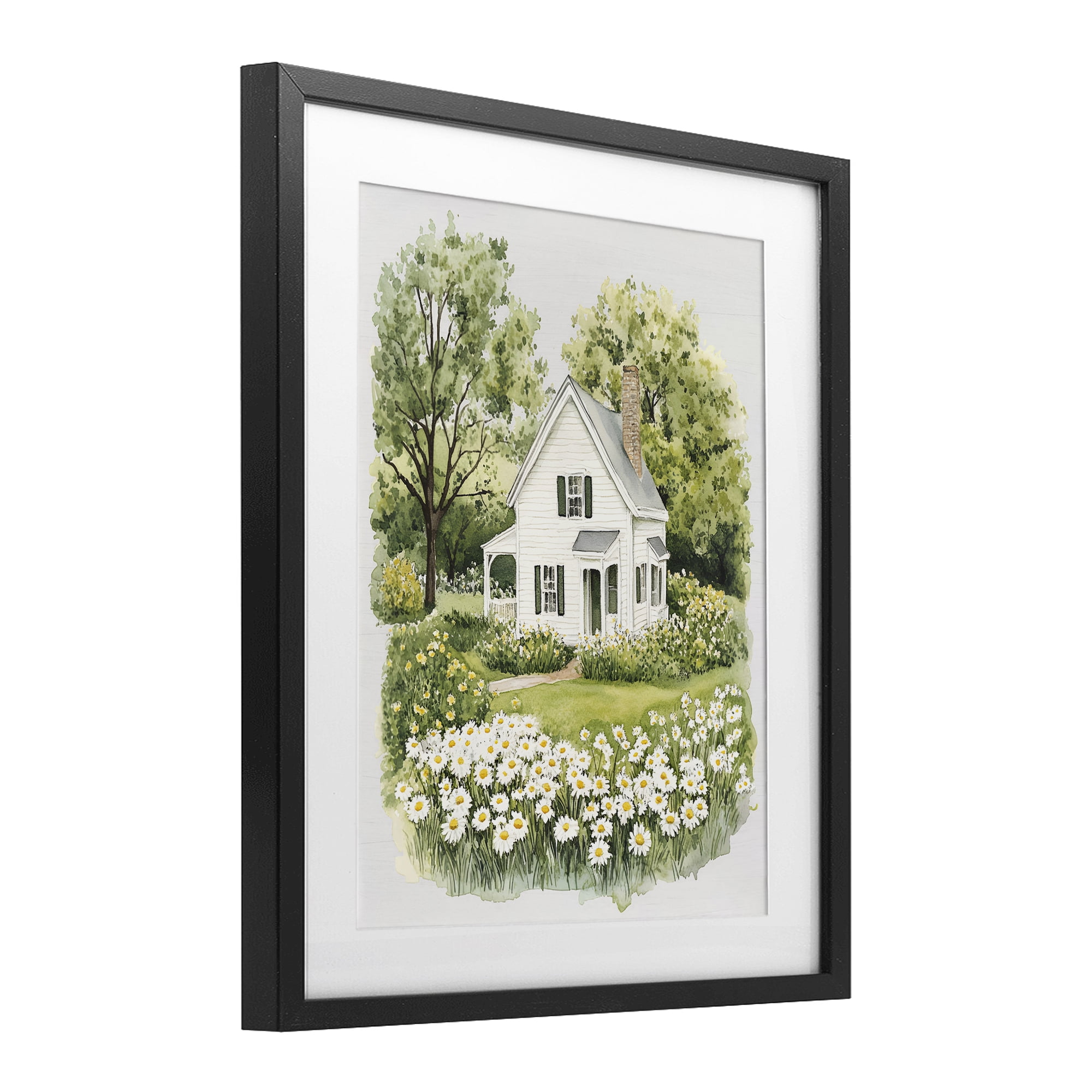 Quaint Countryside Cottage Garden Black Framed Print Under Glass, design by Lettered and Lined