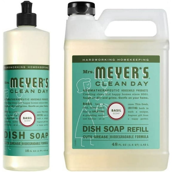Mrs. Meyer's Dish Soap Variety, 1 Dish Soap, 1 Dish Soap Refill, Basil, 1 CT