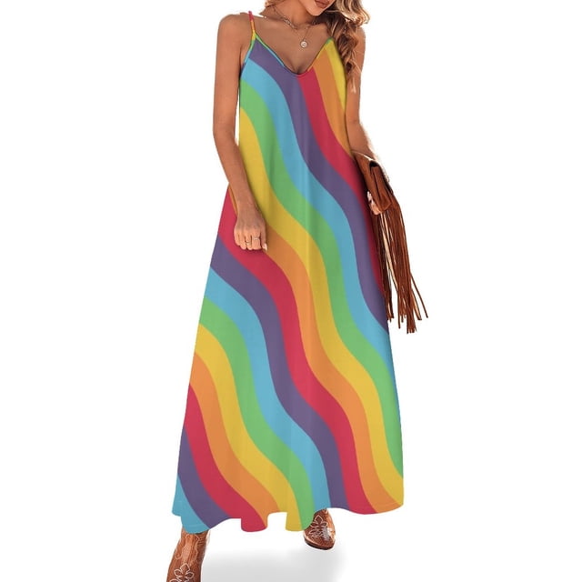 Vestido elegante sin mangas con estampado de ondas disco retro de los años 60 y 70 para invitadas de boda