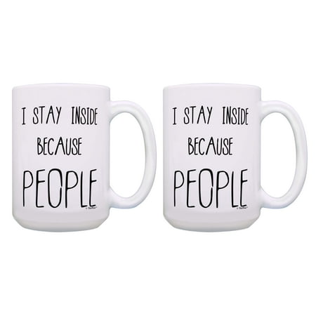 

ThisWear Mens Retirement Gifts I Stay Inside Because People 2 Pack Ceramic 15oz Coffee Mug Set White
