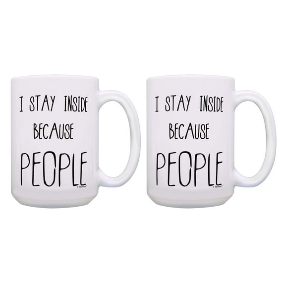 ThisWear Mens Retirement Gifts I Stay Inside Because People 2 Pack Ceramic 15oz Coffee Mug Set White