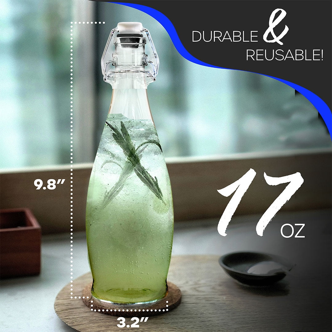 Nevlers 17 oz Teardrop Swing Top Glass Bottles (Pack of 12) | Includes Funnel, Brush, Tags, Shrink Wrap and Marker