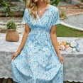 thumbnail image 5 of IDALL Summer Dresses,Floral Dress Summer Small Floral Print Short Sleeved Dresses For Women Petite Dresses,Hawaiian Dresses,Modest Dresses Blue 2 Dress L, 5 of 6