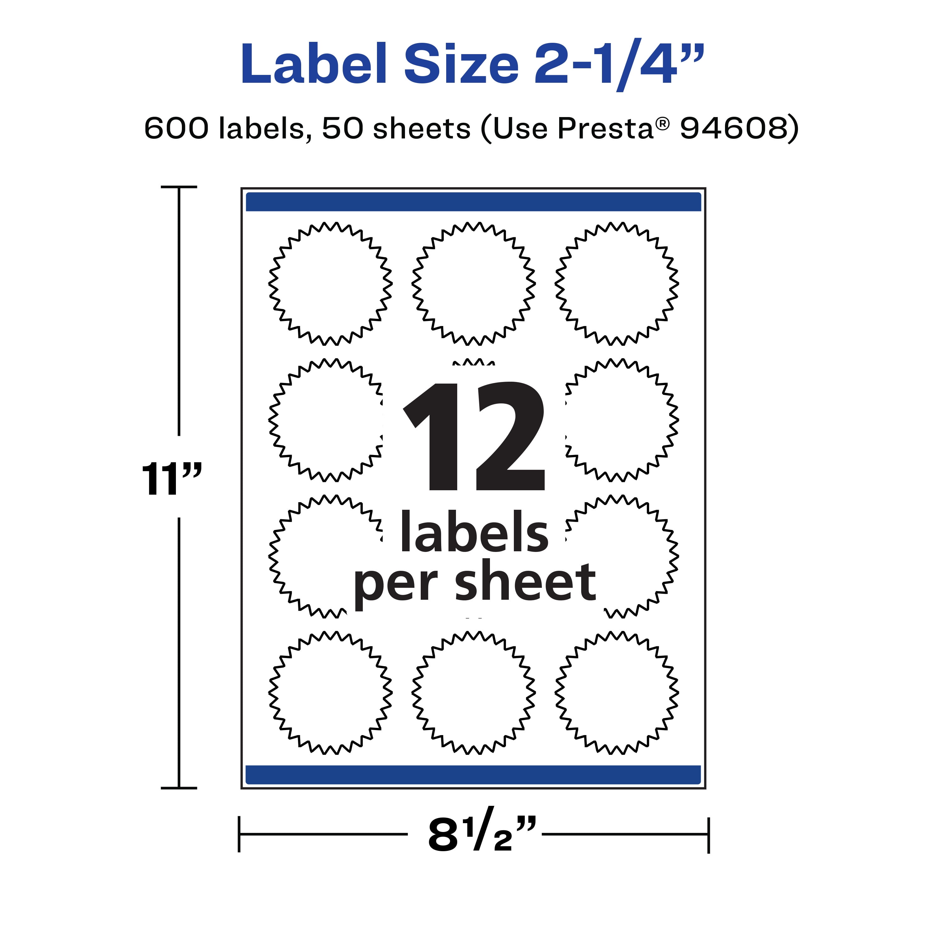 Avery 2-1/4" Waterproof Starburst Labels, 600 Labels