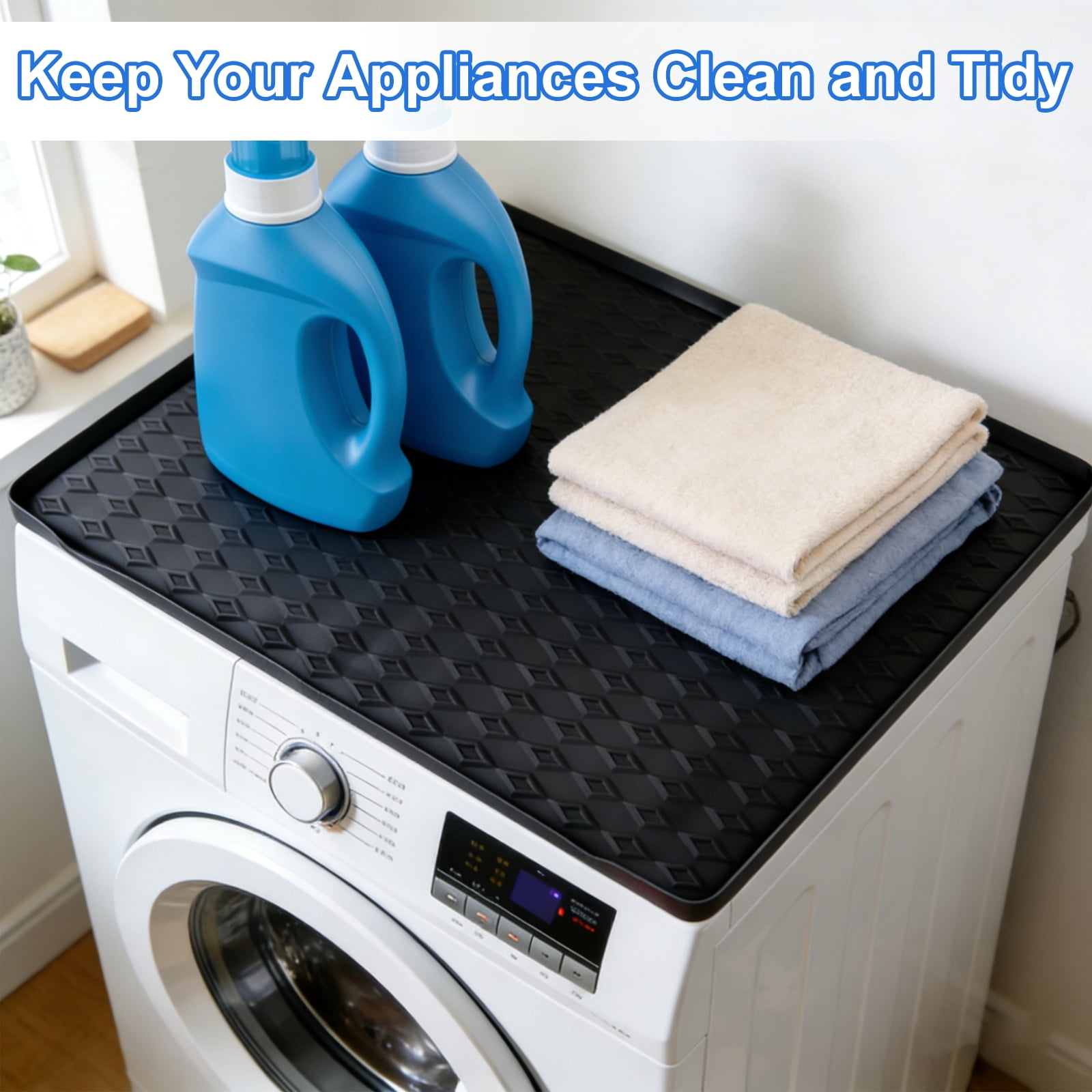 Uxcell 2Pcs Washer and Dryer Top Protector Mat (23.6" x 23.6") - Non-Slip Heat-Resistant Leak-Proof Washable, Silicone Washing Machine Top Cover Pad for Home/Kitchen/Laundry Room, Black