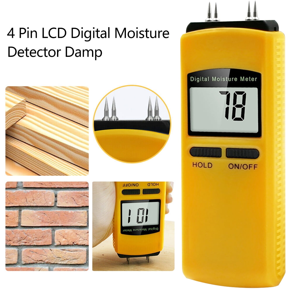 Digital Moisture Detector Damp Meter Wood Brick Screed Wallpaper Caravan Tester 