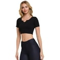 thumbnail image 4 of Women’s Ribbed Short Sleeve Cropped Top, Black, SM, 4 of 5