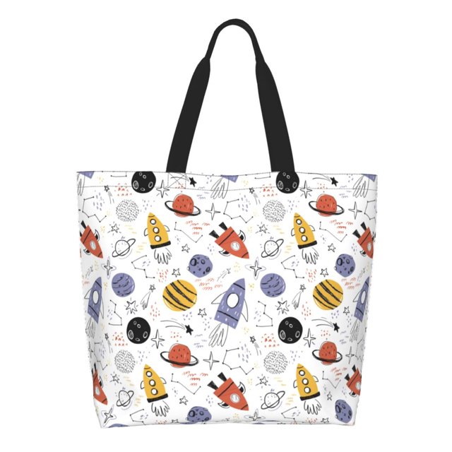 Fotbe Rocket Planets Bolsa Tote Estética de Lona con Estampado para Mujer - Bolsa Reutilizable de Hombro Casual para Vacaciones, Compras, Trabajo y Gimnasio