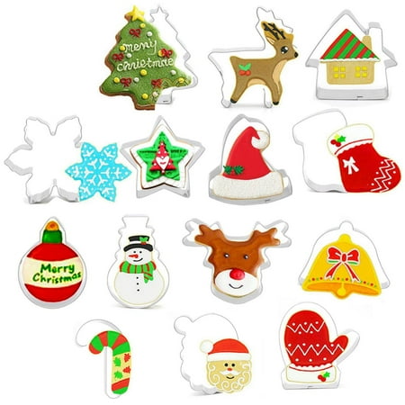 

Christmas Cookie Cutters Set of 14 Stainless Steel Fondant Bread Cake