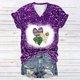 thumbnail image 1 of Fiudx Ofertas de La Semana Top de Manga Corta con Cuello En V y Estampado Informal para Mujer, 1 of 3