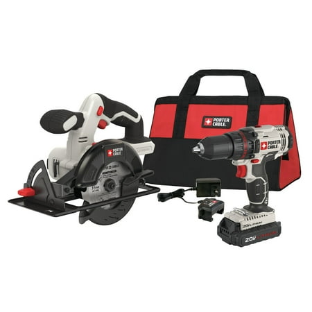 - Factory-Reconditioned Porter-Cable PCCK612L2R 20V MAX Cordless Lithium-Ion 1/2 in. Drill & 5-1/2 in. Circular Saw Combo Kit (Refurbished)