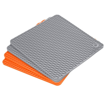 

Uxcell Silicone Trivet Mat 4pcs. Hot Pot Holder Hot Pads for Countertop Heat Resistant Coasters-Orange+Light Grey