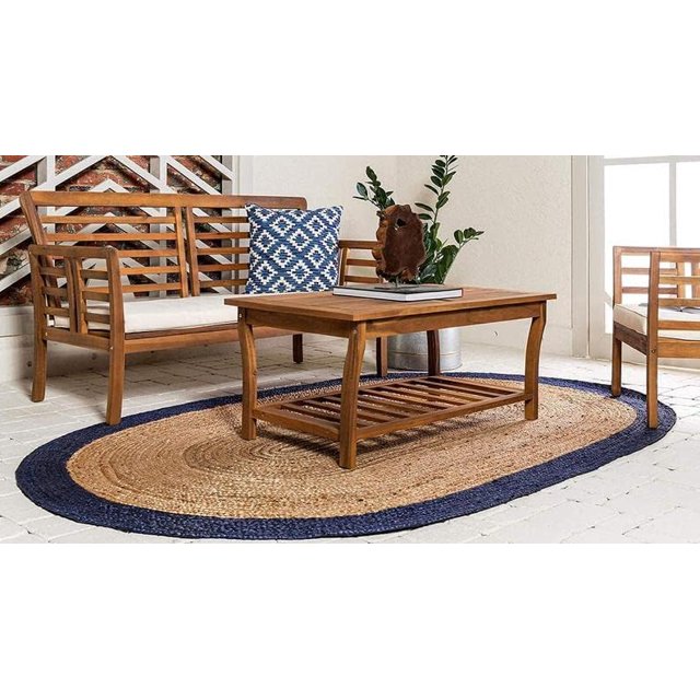 Hut Natural Fiber Braided Oval Vintage Area Rug - Jute Tress de lit Sisal Rug (6x9 feet, Brown + Blue Border)