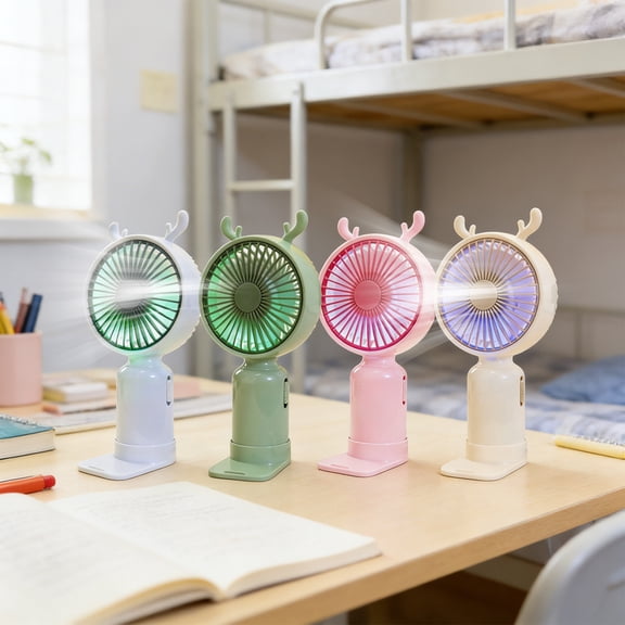 Tyidzon Small Portable Fan, Cute Design 3 Speeds Handheld Fan with Base, Mini Lightweight USB Rechargeable Personal Travel Fan for Desk Student Outdoor Summer Gifts, Beige