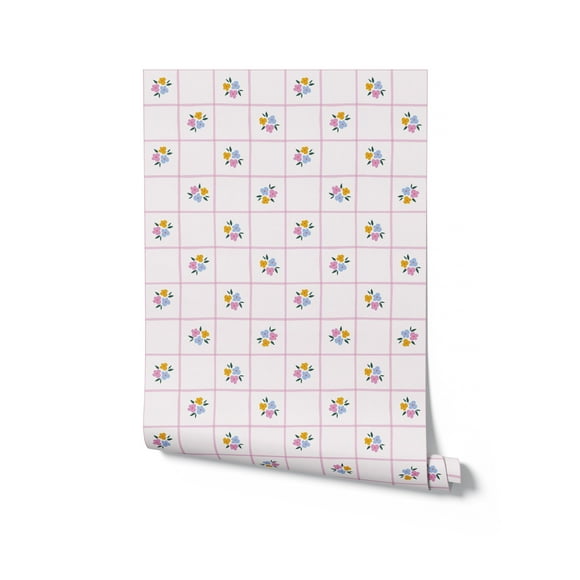 Checkered Blooms Wallpaper
