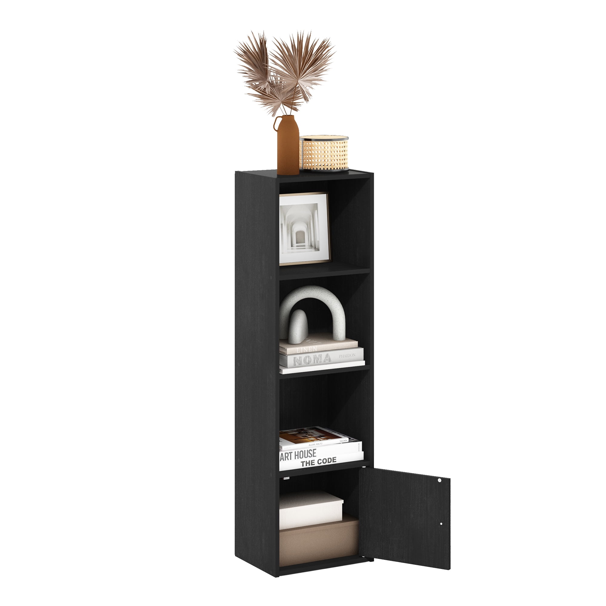 Furinno Luder 4-Tier Shelf Bookcase with 1 Door Storage Cabinet, Blackwood
