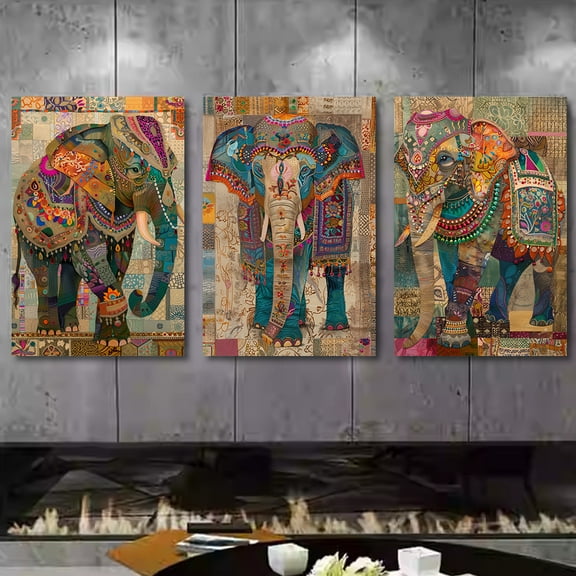 3pcs Set Chic Elephant Canvas Art - Unframed, High-Definition Prints for Living Room & Bedroom Decor, Easy to Hang, 16x24 inches