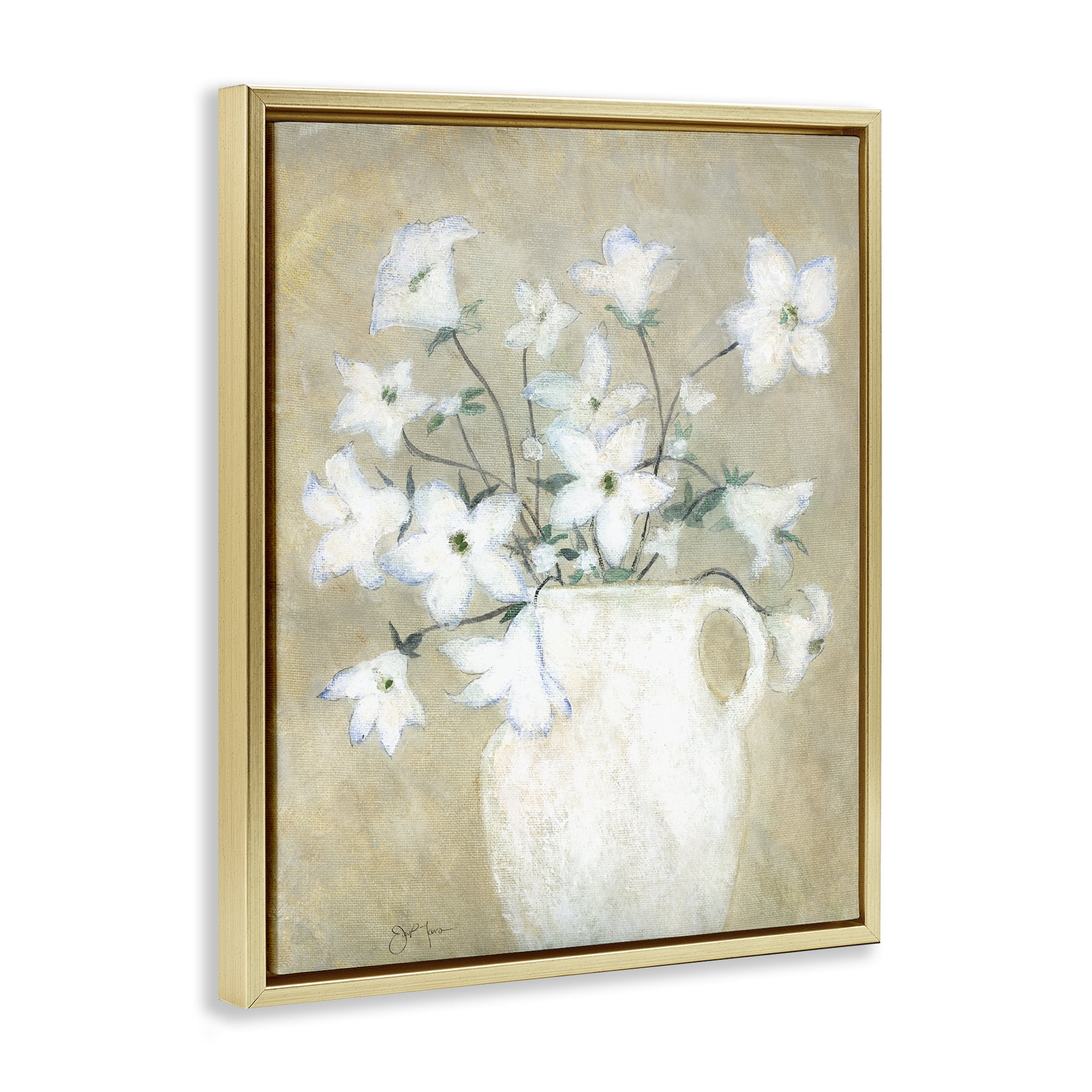 Stupell Industries Beige Rustic Pottery Plants & Flowers Painting Gold Floater Framed Canvas Art Print Wall Art, 25 x 31