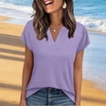 thumbnail image 6 of YHAJDS Women's Basic T Shirts Solid Color V Neck Short Sleeve Slim Cotton Top Summer Light, 6 of 6