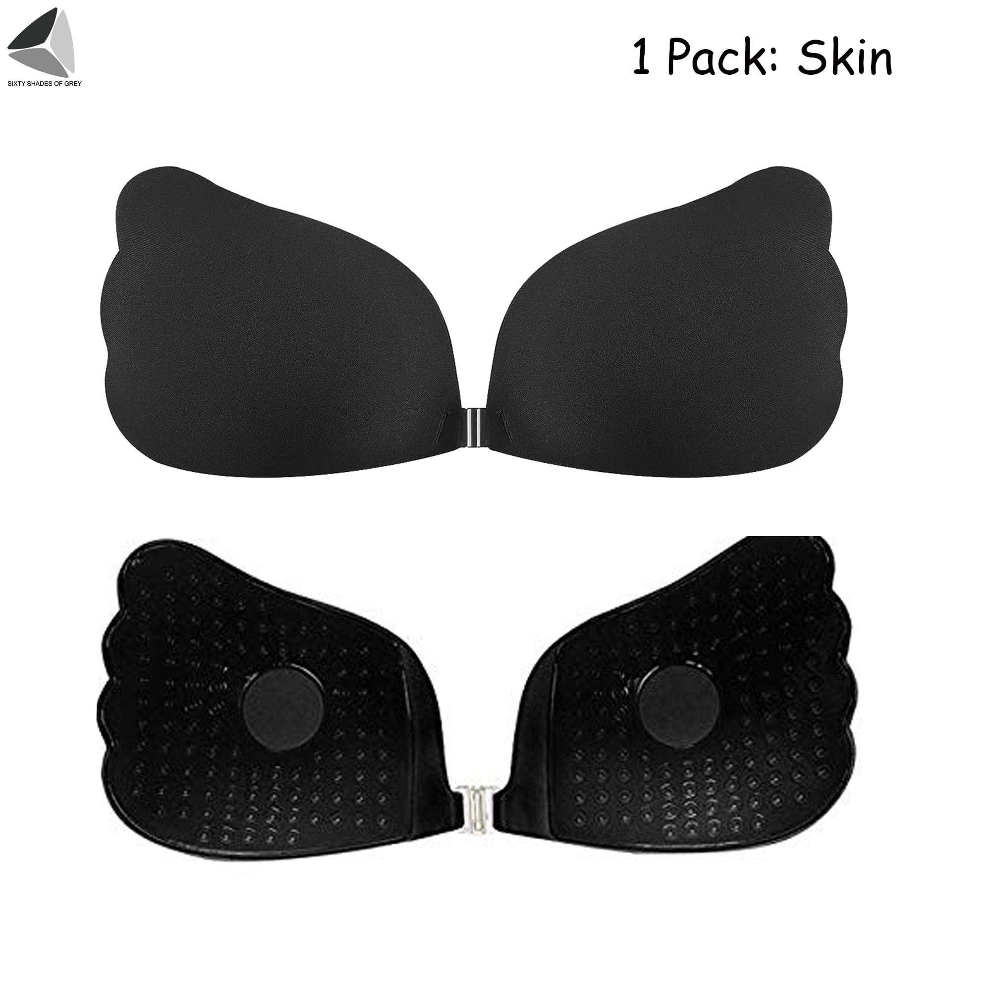 PULLIMORE Women Self Adhesive Invisible Bras Butterfly Wings Strapless Push  Up Chest Stickers For Dress Halter (Cup C, Black) 