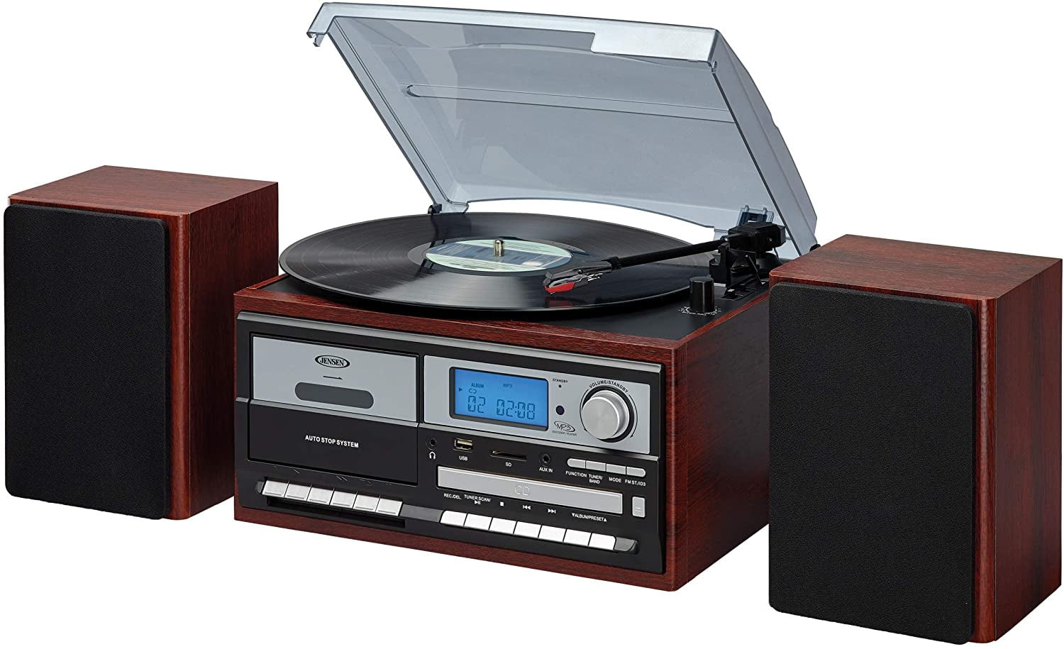 Jensen 3-Speed Turntable with CD Player, AM/FM Stereo Radio and Cassette  Player with Remote Control