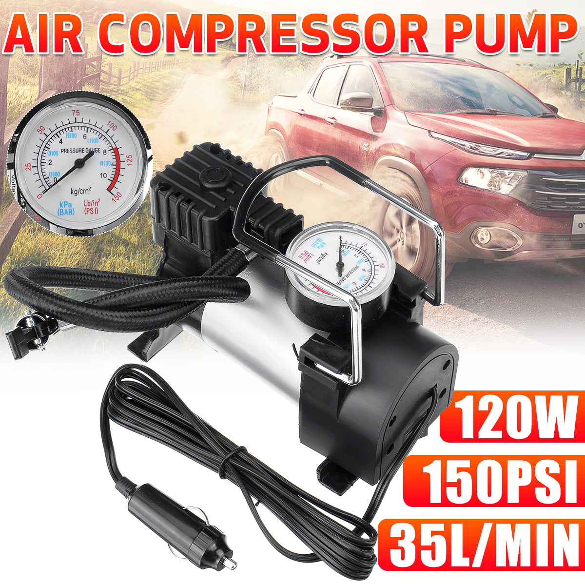 12V 150PSI Portable Air Compressor Auto Car ATV Electric Tire Air Inflator Pump 
