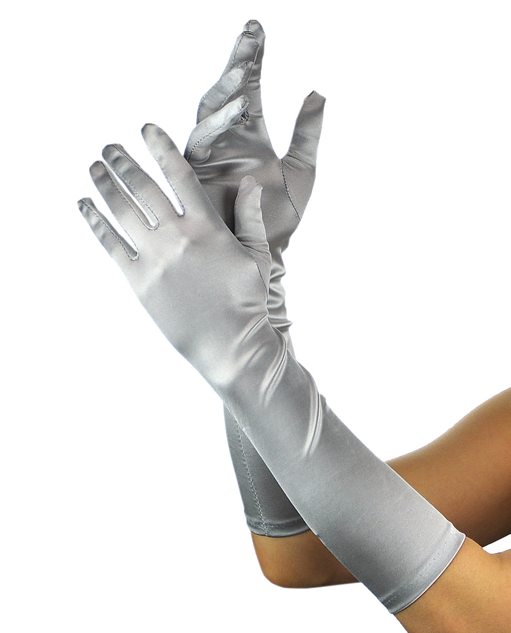 NYFASHION101 Solid Color Elegant Formal Arm Length Satin Gloves, Silver ...