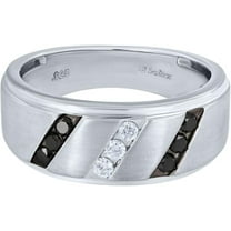 "925 Sterling Silver Men's Black and White Diamond Wedding Ring – Size 10"