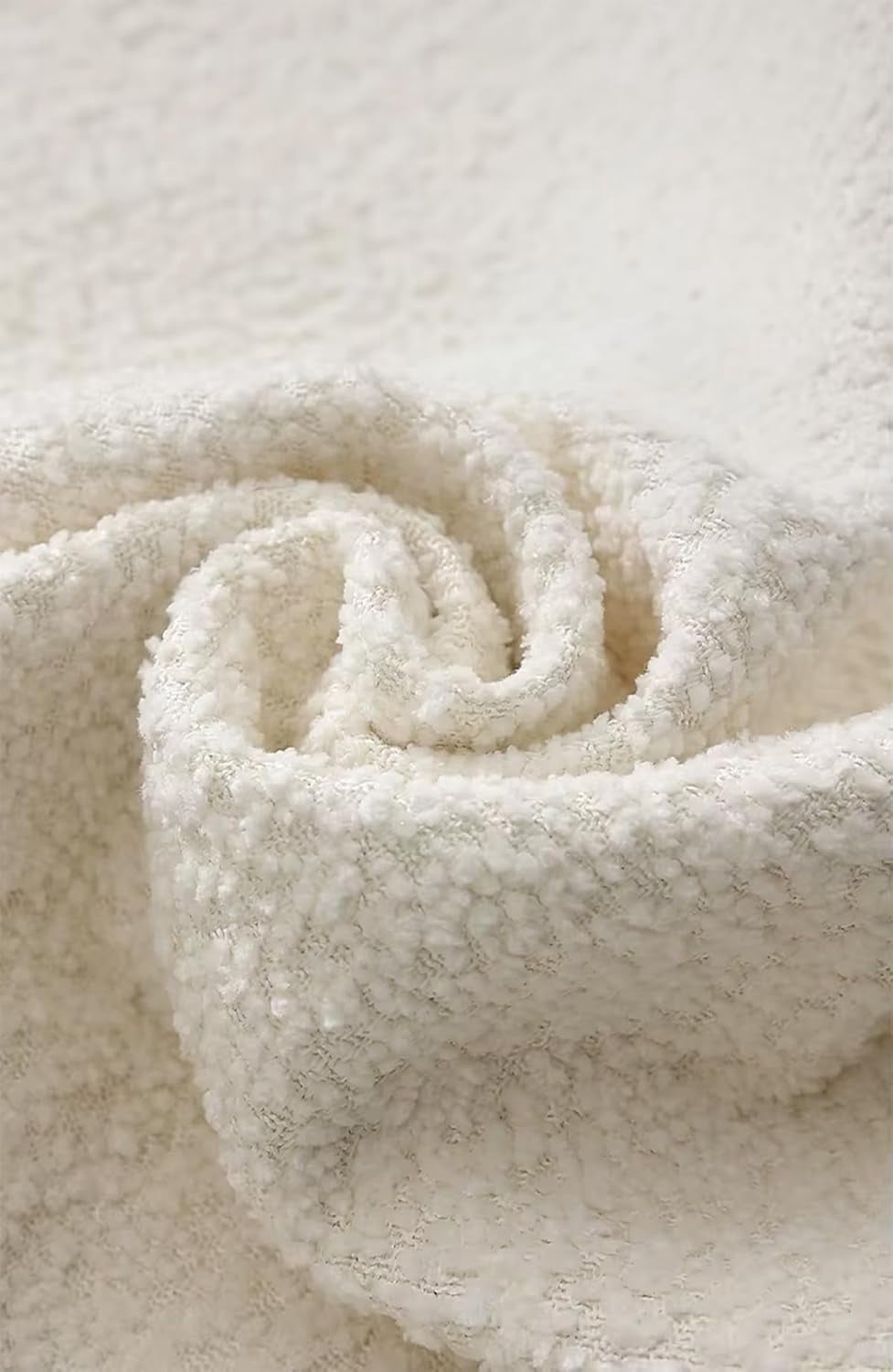 Fennco Styles Chenille Bouclé-Style Throw Pillow Cover 18" W X 18" L - Ivory Soft Minimalist Decorative Cushion Case for Sofa, Bed, or Chair Décor