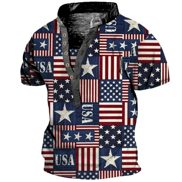 kpoplk Men's 1776 American Flag Prin Short Sleeve Polo Shirt 4th of ...