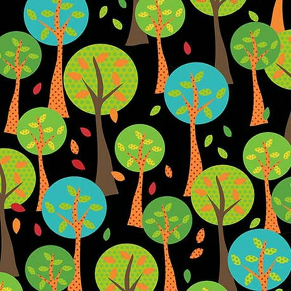 "On The Road" Green and Black Trees 100% Cotton Fabric Sold by the Yard