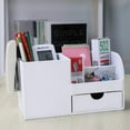 thumbnail image 4 of KINGFOM Wooden Struction Leather Multi-function Desk Stationery Organizer Storage Box Pen/Pencil,Cell phone, Business, 4 of 5