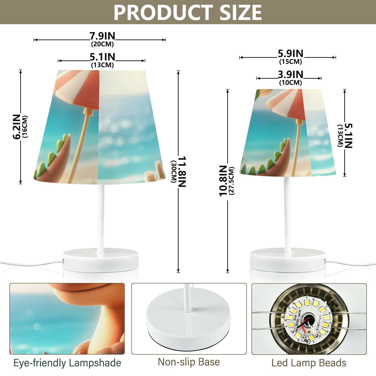Dinosaur and Beach Sands LED Desk Lamp Table Lamp USB Bedside Nightstand Small Lamp for Bedroom Living Room Kids Room