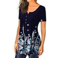 thumbnail image 3 of Camiseta Mujer Blusa Casual Cuello En V Manga Corta Botón Top, Azul Blanco, S kenally  AP001374-01, 3 of 5