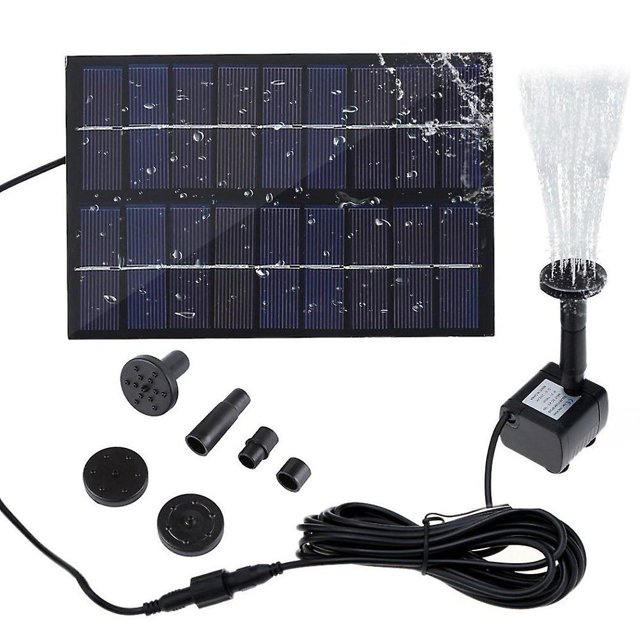 Juego de bomba de fuente de agua solar de 1,8 W, bomba de fuente sumergible para exteriores con 4 cabezales de aspersor, perfecto para baño de pájaros, estanque y circulación de ag