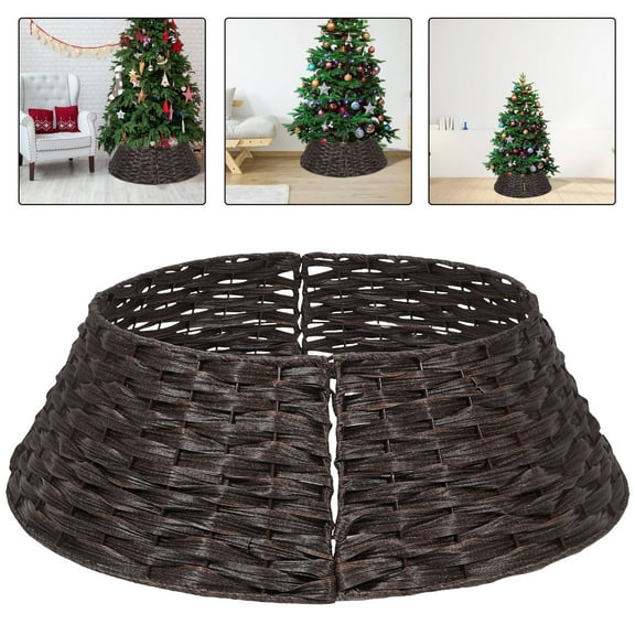 UEETEK Christmas Tree Skirt Collar Coffee Plastic Material Tree Stand Cover for Party Use