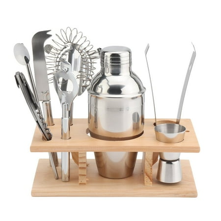 Hillda 8 Pieces Alcohol Shaker Mixer Professional Stainless Steel Hillda 8 Pieces Alcohol Shaker Mixer Professional Stainless Steel Bar Set With Wood Shelf Bartender