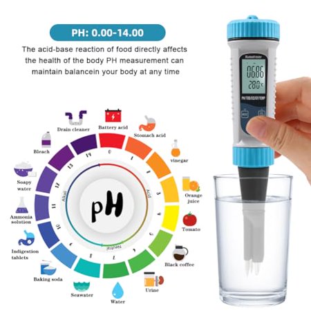 5 in 1 TDS Meter PH Tester, Digital BT PH Meter Water Quality Analyzer Thermometer PH/EC/CF/Temp/TDS Meter APP Control for for Drinking Water, Hydroponics, Plants, Aquarium and Pool (Blue)