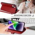 thumbnail image 5 of Wallet Case Compatible with iPhone 14 Plus, 5 Card Slots Magnetic Closure Zipper Pocket Cash Handbag PU Leather Flip Protective Phone Case with Wrist Strap TPU Kickstand Cover - Red, 5 of 18