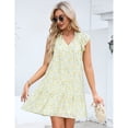 thumbnail image 2 of Women's Babydoll Mini Dress Summer V Neck Flutter Sleeve Boho Floral Flowy Shift Short Dress, 2 of 5