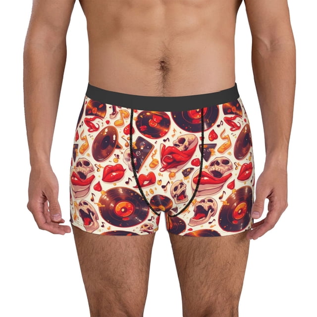 Fotbe Skull rock record music heart Calzoncillos Tipo Boxer con Bolsa de Soporte Total para Hombre, X-Temp Fresco, Transpirable y de Secado Rápido-Large