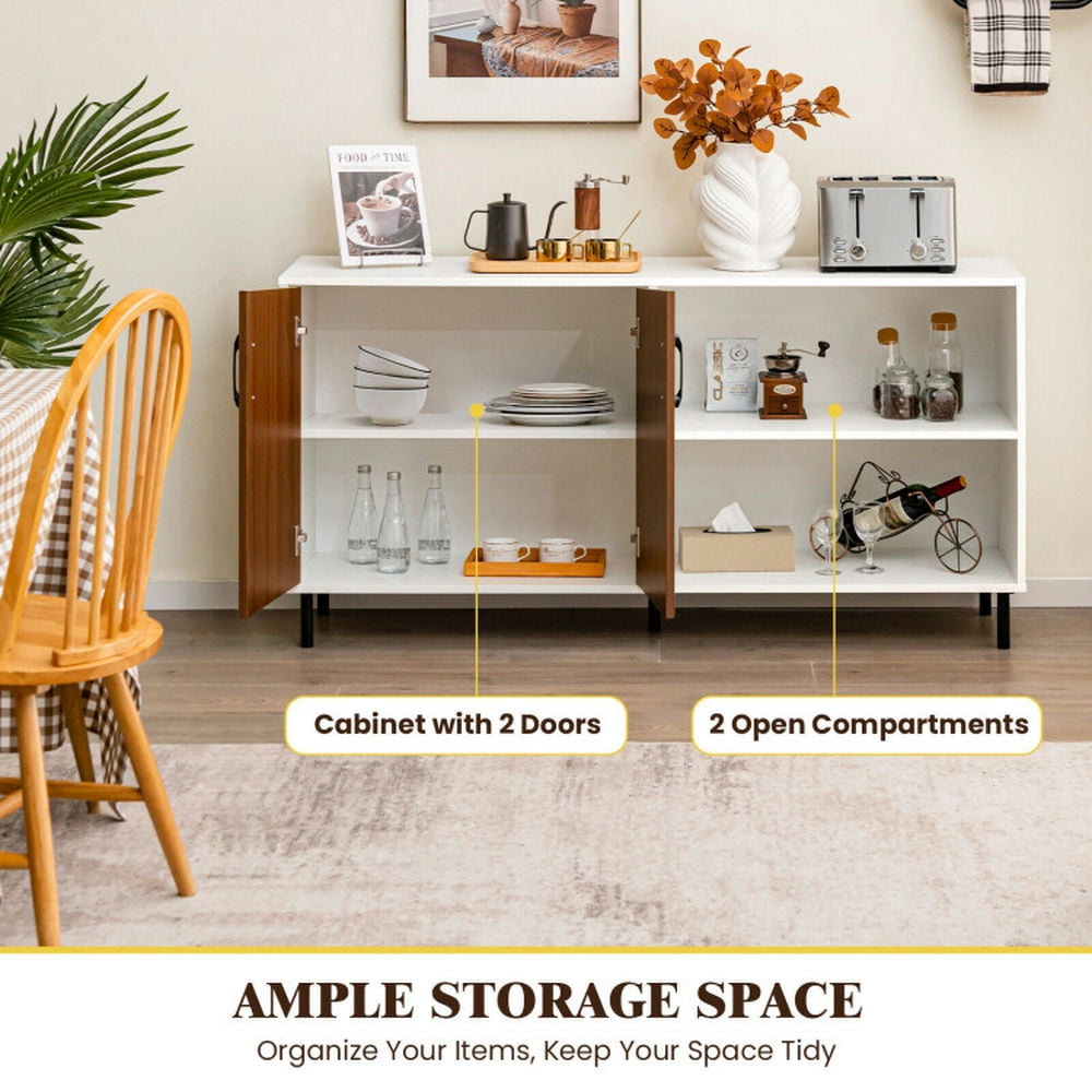 Finihen Kitchen Storage Cabinet, Buffet Sideboard, Modern Buffet Sideboard with 2 Doors and Open Compartments, for Dining Room, Kitchen, Living Room, Walnut Finihen Kitchen Storage Cabinet, Buffet Sideboard, Modern Buffet Sideboard with 2 Doors and Open Compartments, for Dining Room, Kitchen, Living Room, Walnut