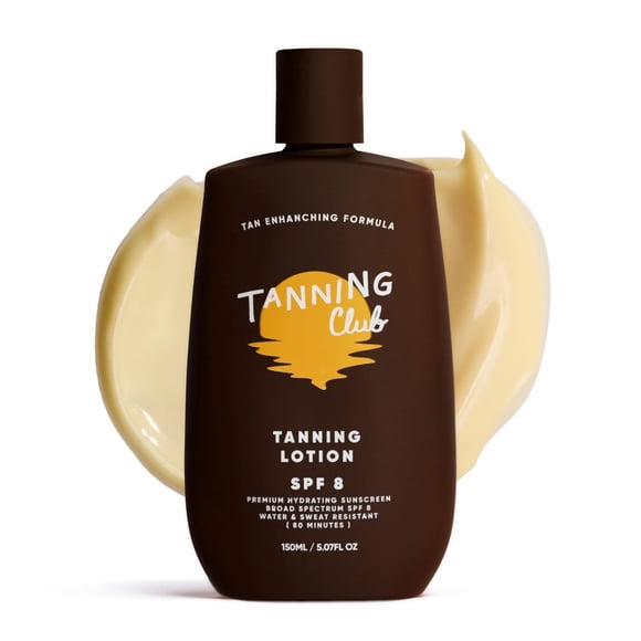 Tanning Club - Loción bronceadora SPF 8 - Cuidado solar hidratante con betacaroteno, té verde y aloe - Resistente al agua y al sudor (80 minutos) - 150 ml