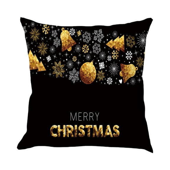 Christmas Pillow Cover, Black Gold Light Luxury Reindeer Snowman Cushion Case, Square Soft Fabric Throw Case for Sofa Living Room Decor