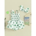 thumbnail image 4 of Elippeo Baby Girls St Patricks Day Irish Romper 3M 6M 12M 18M Dress Sleeveless Clover Print Sweet Romper with Headband, 4 of 10