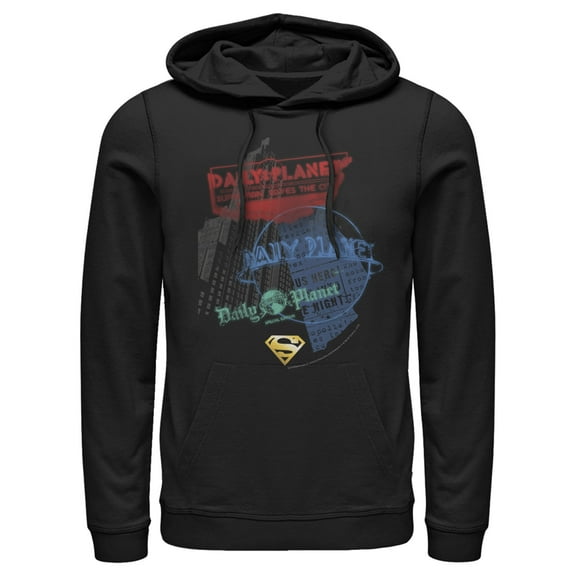 Men's Superman Daily Planet in News  Pull Over Hoodie Black 2X Large