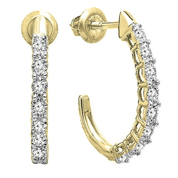Dazzlingrock Collection 0.15 Carat (ctw) Round Lab Grown White Diamond Ladies J Shaped Hoop Earrings, 18K Yellow Gold